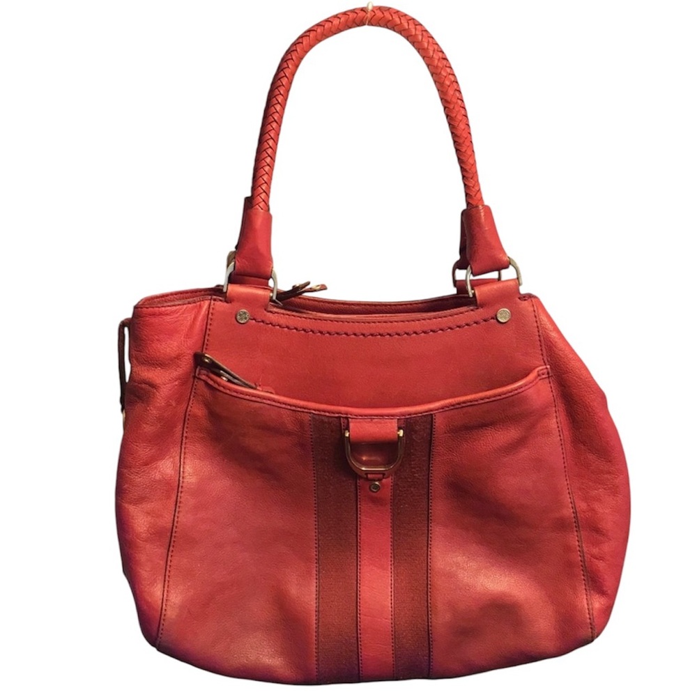 Cole Haan red leather satchel organizer bag